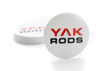 Yakrods company logo stacked on a small circular vynl decal